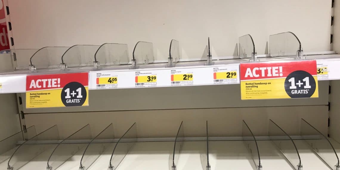 Run op handzeep en desinfecterende handgel