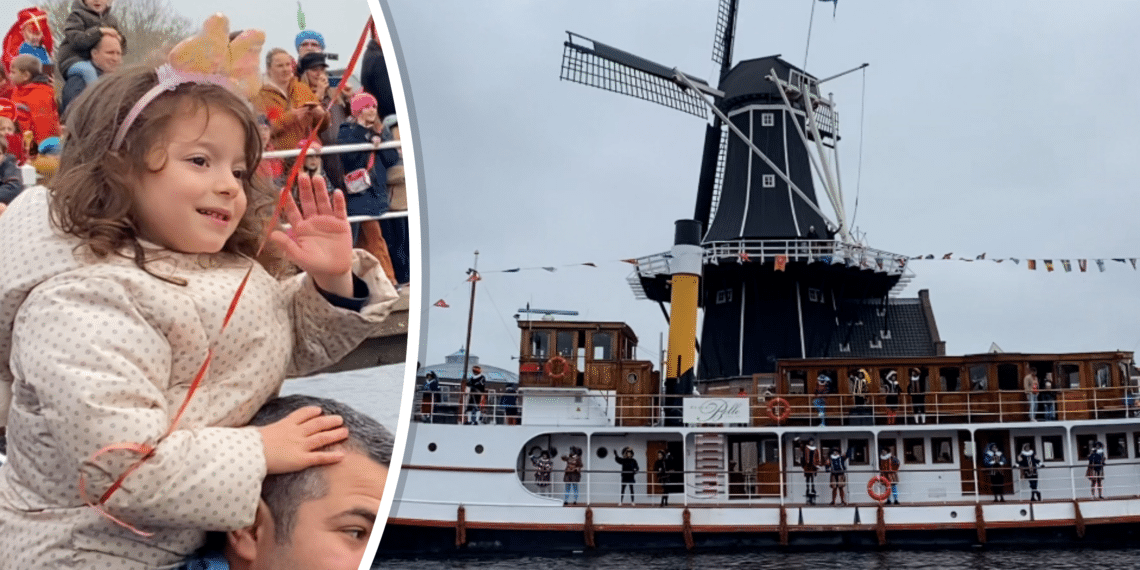 Kids zwaaien vanaf de kade naar Sint: “Jammer dat pieten nu niet met pepernoten strooien”