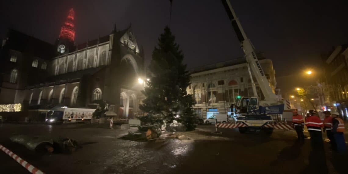 Heugelijk nieuws: de kerstboom op de Grote Markt staat