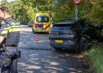 Auto tegen boom gereden langs Wagenweg