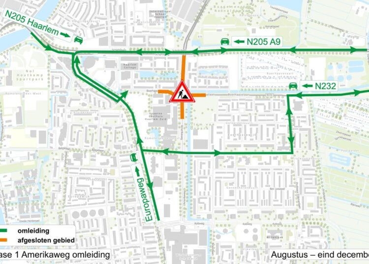 Het autoverkeer tussen de A9/N205 en Centrum Schalkwijk rijdt via de Europaweg. Het autoverkeer tussen de N232 vanuit Vijfhuizen en de A9/N205 rijdt via de Kennedylaan. Kaart: gemeente Haarlem